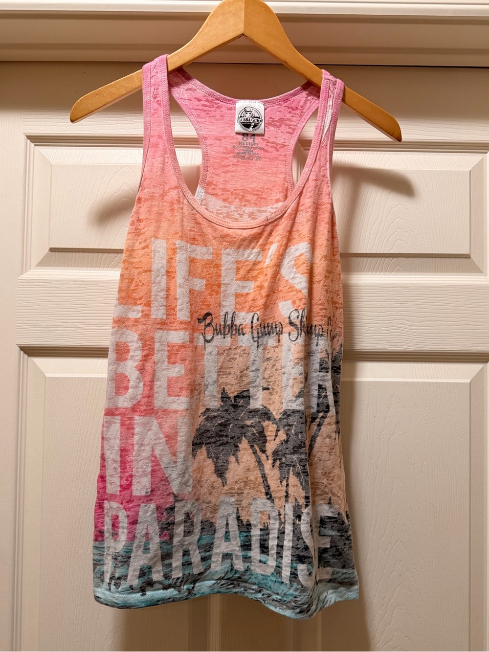 Tropical Ombre Graphic Racerback Tank Top - Pink, Peach & Aqua Sz M
